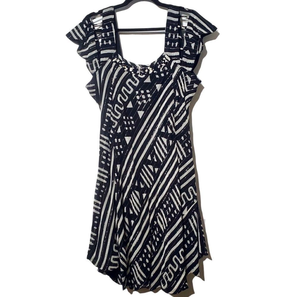 Ashro Womens Metallic Print Dress Size M Gauzy Sleeveless Knee-Length Light